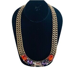 LOGO Square Aurora Borealis Crystal Choker Necklace Dark Jewel Tone Signed